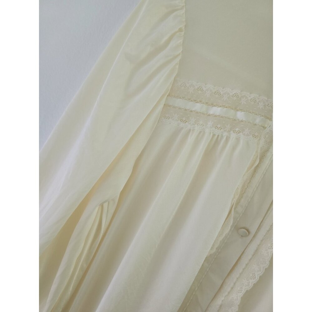 Miss Elaine Vintage Nylon Long Sleeves Lace Ivory Cream Union USA Nightgown M - Picture 4 of 12